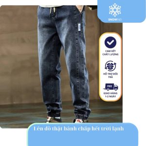 Quần Jean Nam Jogger Cạp Chun Dây Rút Quần Bò Jean Co Giãn Mặc Đi Làm Đi Chơi Thoải Mái
